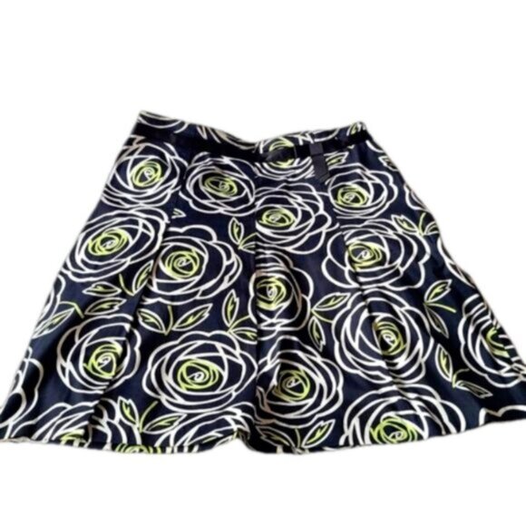 Jessica Flower Floral Black White Green A Line Bow Roses Pattern Midi Skirt - Picture 1 of 8